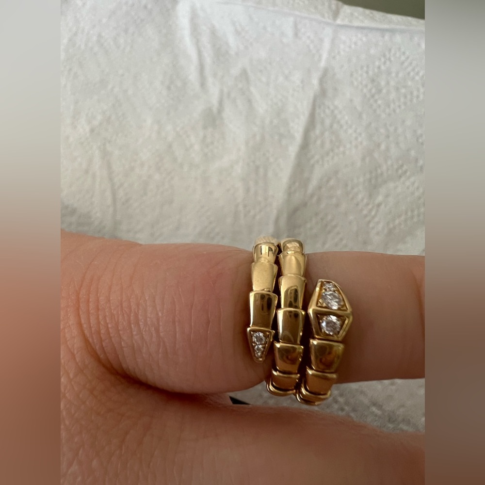 Serpenti Viper 2-Coil Ring in 18k Yellow Gold and Diamonds